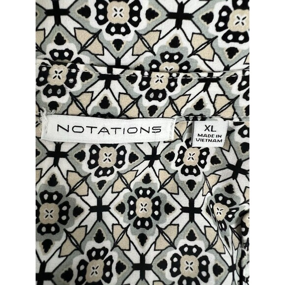 Notations Blouse Size XL Button Neck Roll Tab Sleeve Top Multicolored V Neck - Picture 6 of 9